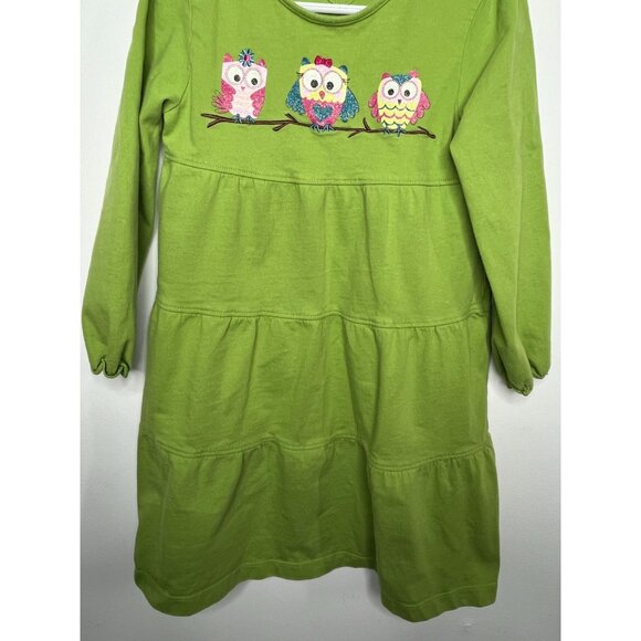 J Khaki Kids Dress | Girls 5 | Green Long Sleeve Owl Print Tiered Cotton - Picture 4 of 15